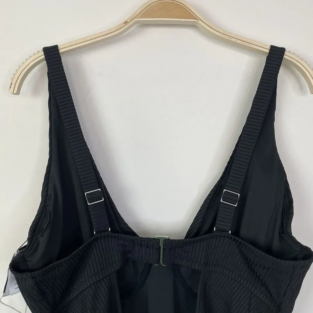 Madewell Plus Ribbed‎ Underwire Open-Back One-Piece Swimsuit 2X True Black NJ970